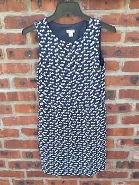 J. Crew Navy and White ❤️Sleeveless Printed Shift Dress